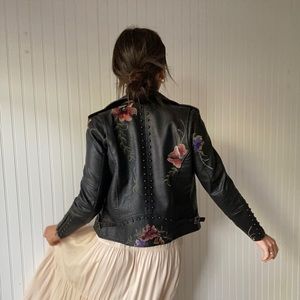 Embroidered Faux Leather Floral Jacket